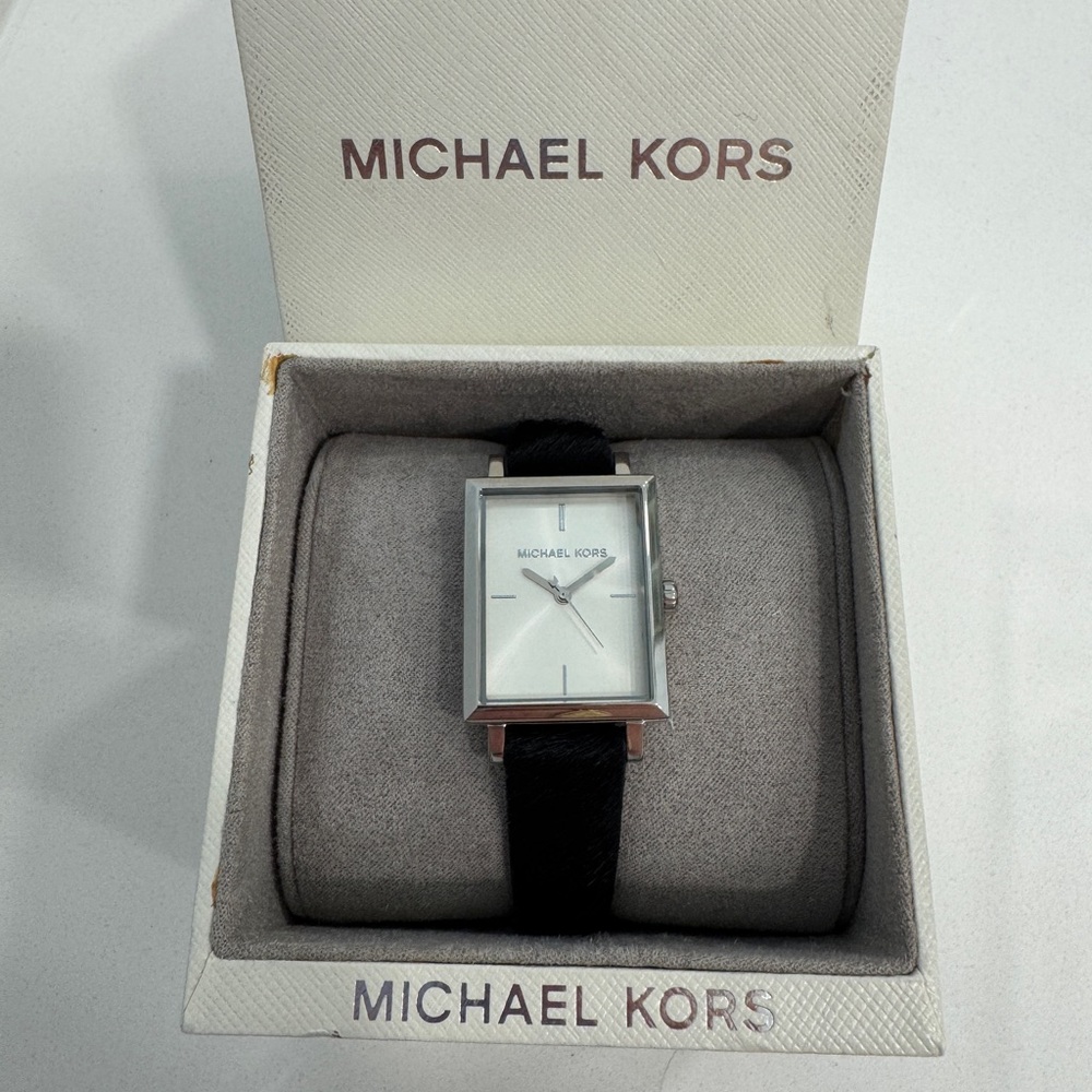 Michael Kors Silver and Black Rectangular Watch
